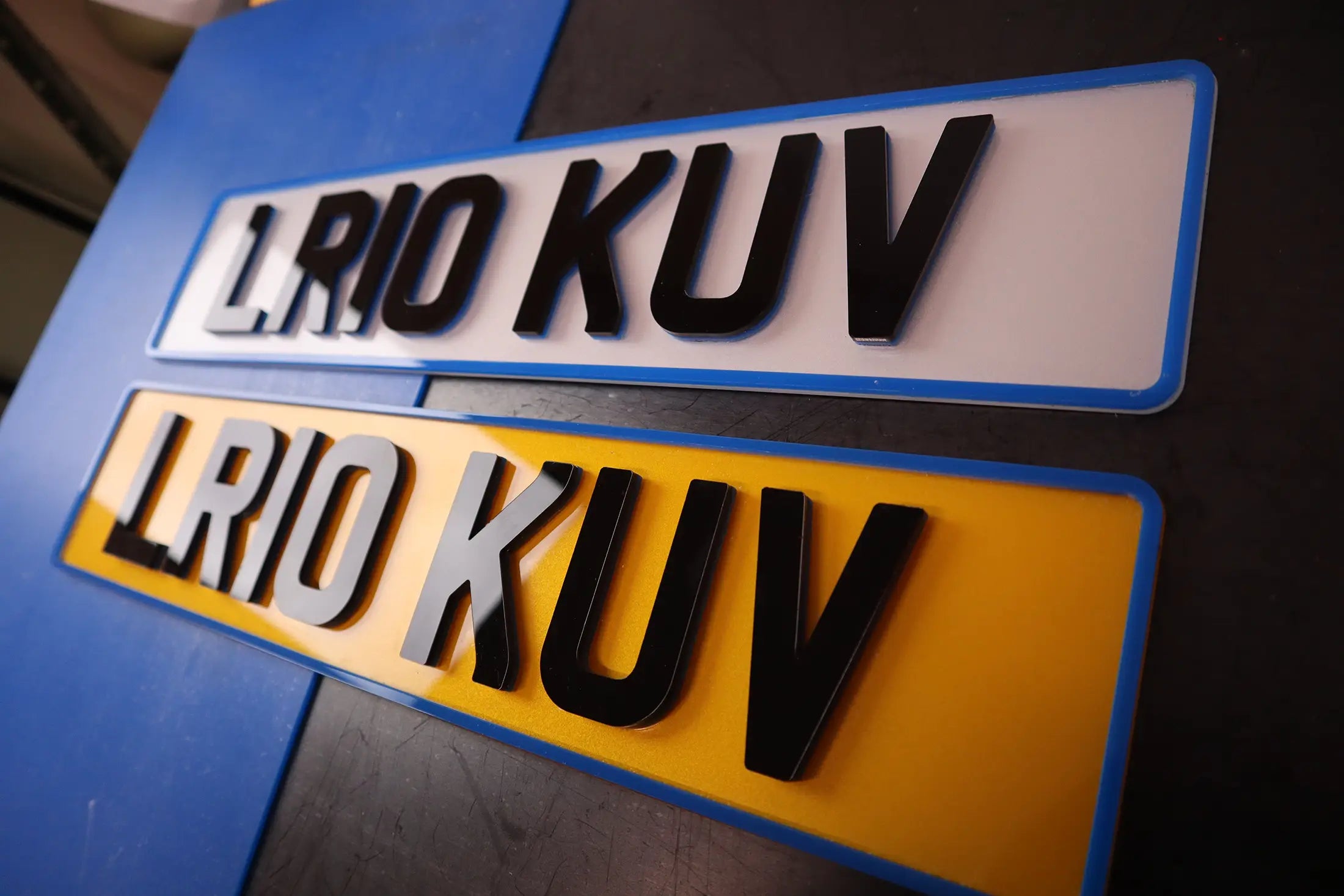 Elegant Dual-Layer Plates with Bold Blue 4D Border