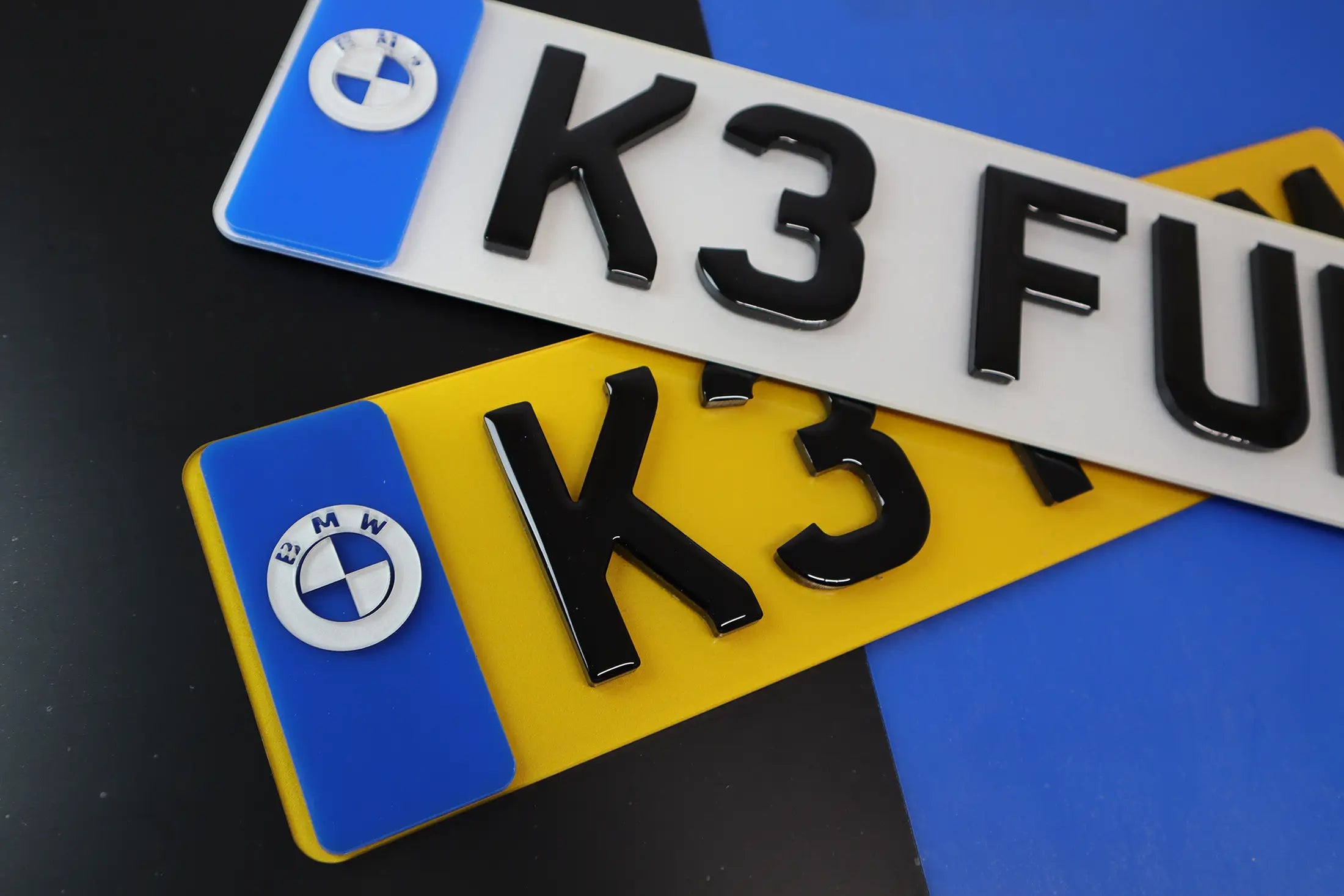 Bespoke Short Plates with BMW Badge and Gel Lettering