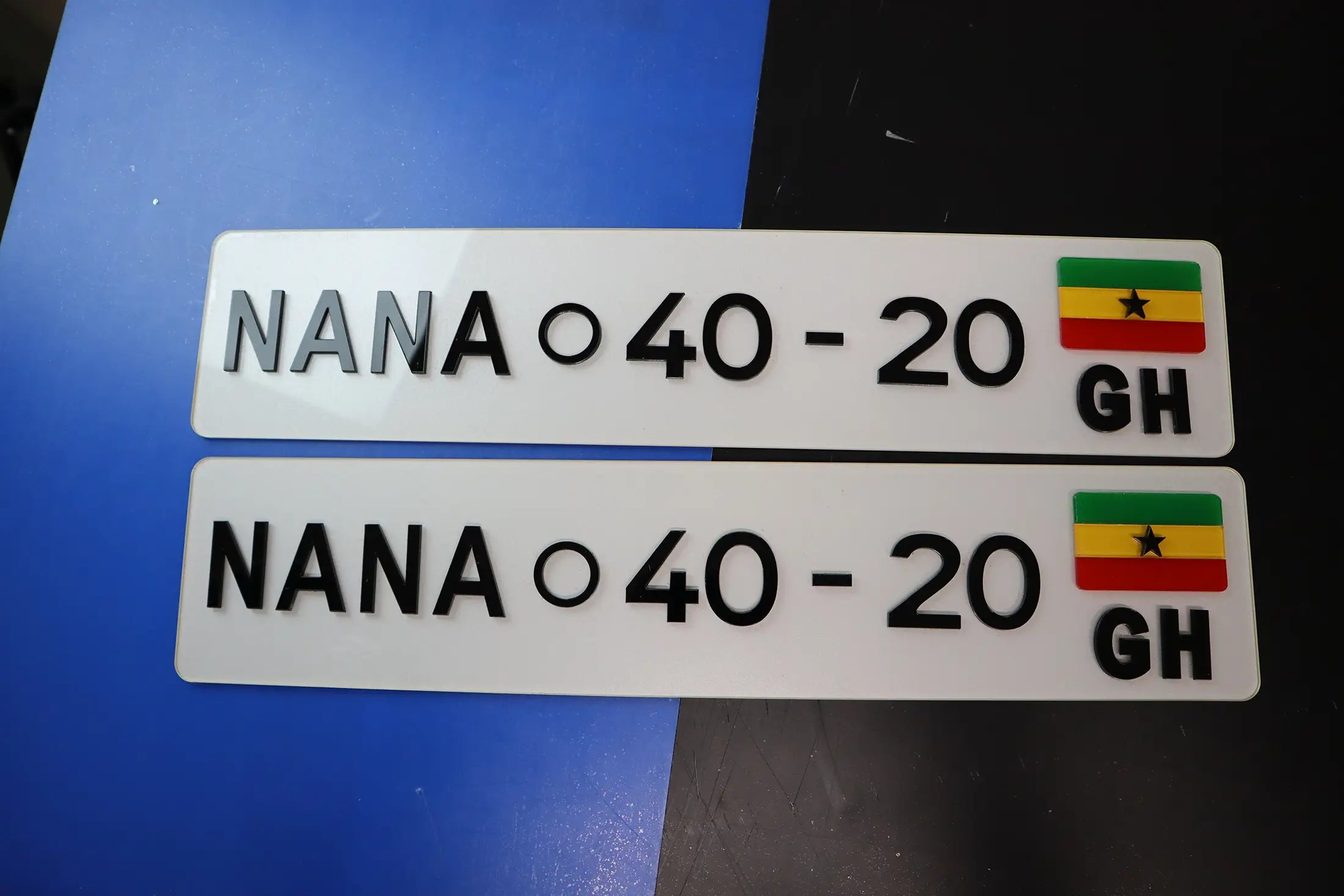 Custom Ghana Style Show Number Plates with Laser-Cut Flag LB24
