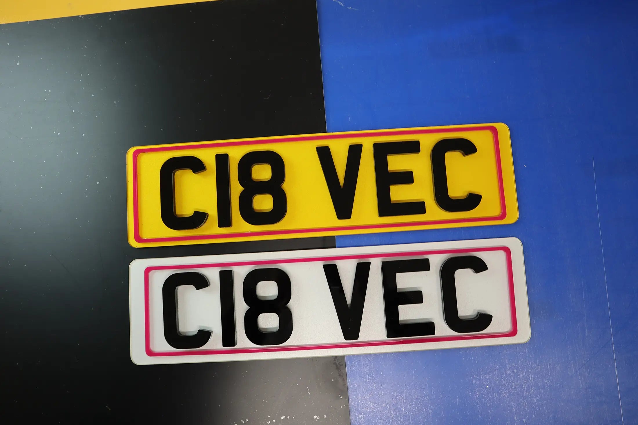 Short Plates with Hot Pink 4D Border and 8mm Gloss Acrylic Text LB25