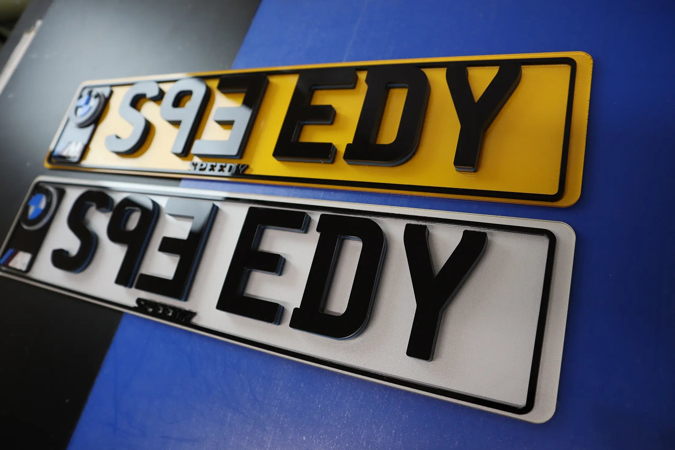 ‘SPEEDY’ Custom 4D Number Plates for Convertible BMW – Triple Layer Build LB36