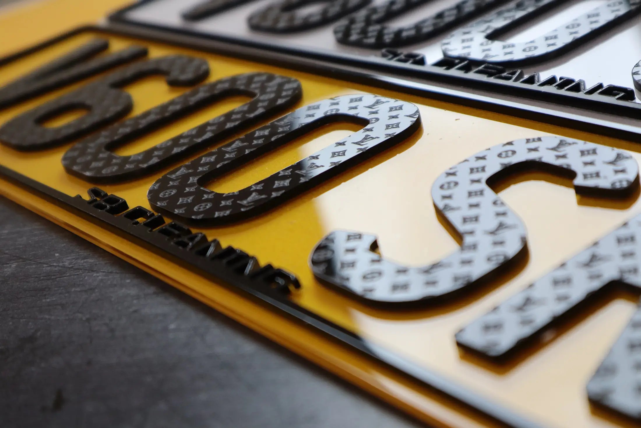 Luxury Logo-Inspired Number Plates with Business Slogan & 4D Border LB37