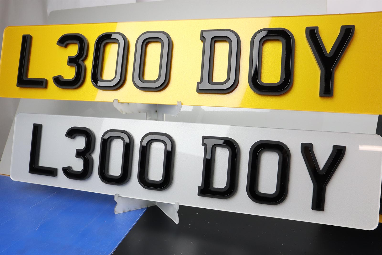 Pair of Shadow 8mm Matte/Gloss 4D Ghost + Pyramid YinYang Combo 4D Number Plates