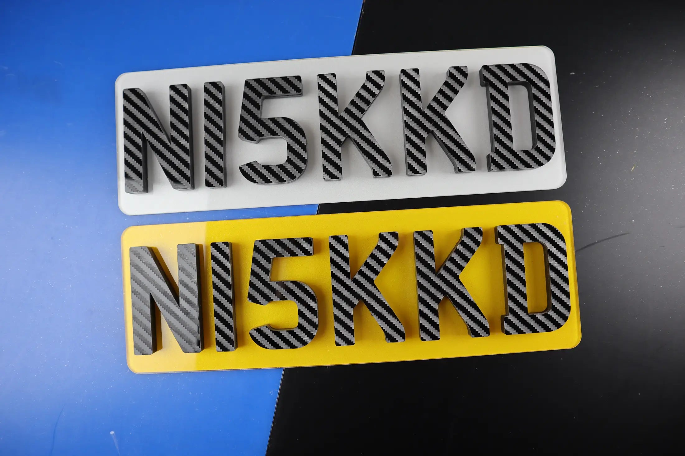 Extra Chunky 10mm Acrylic Plate with Carbon Fibre Engraved Finish Short 36cm Custom Display Plate LB74